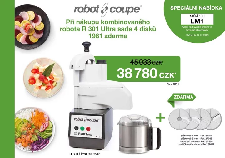 ROBOT COUPE s.n.c. ROBOT KOMBINOVANÝ R 301 D ULTRA - KROUHAČ/KUTR + SADA DISKŮ 1981 ZDARMA