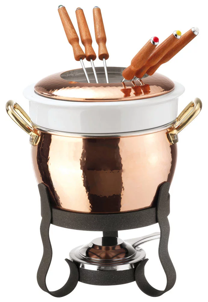 Sambonet Paderno Industrie SET NA FONDUE MĚDĚNÝ S PORCELÁNOVOU VLOŽKOU
