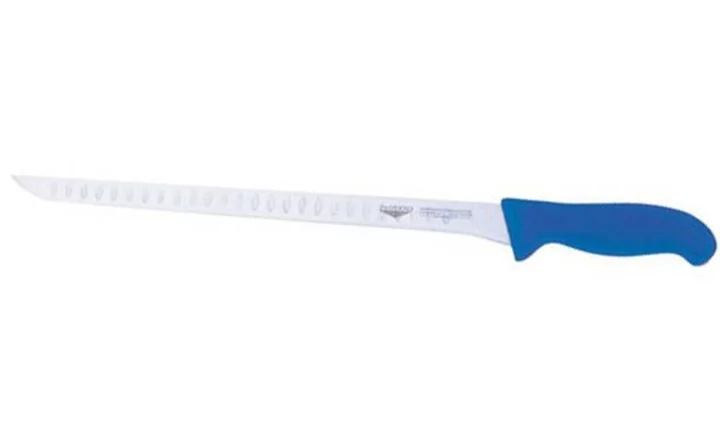 NŮŽ NA LOSOSA VROUBKOVANÝ, délka 32 cm, rukojeť modrá